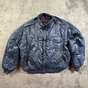 Upstream Chevron Racing Bomber Jacket Men XXL Navy Blue Insulated Vintage